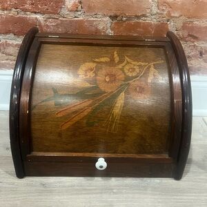 Vintage Wooden Cornwall Bread Box with Floral Design